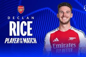 超值标王！枪手1.16亿签赖斯，后者出勤拉满&amp;对皇马任意球双响